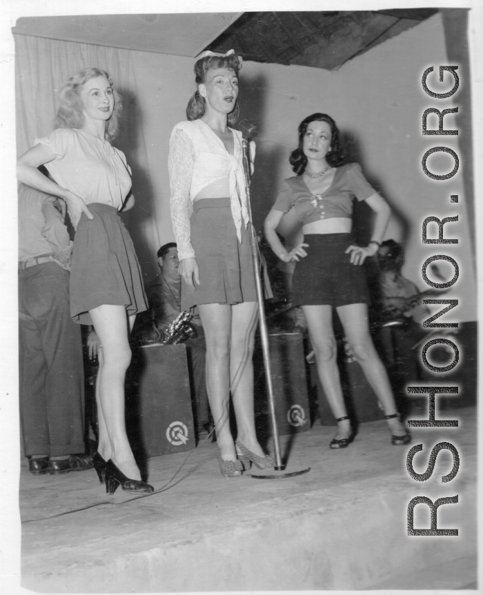 Ladies of a USO show in Gushkara, India, during WWII.