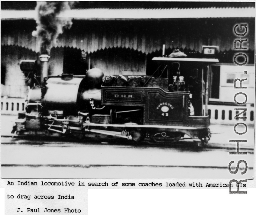 Steam locomotive in India during WWII.  Photo form J. Paul Jones.