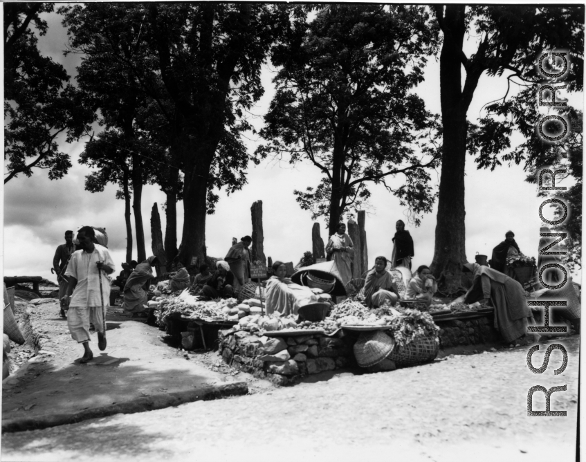 An open air produce market in the CBI during WWII.