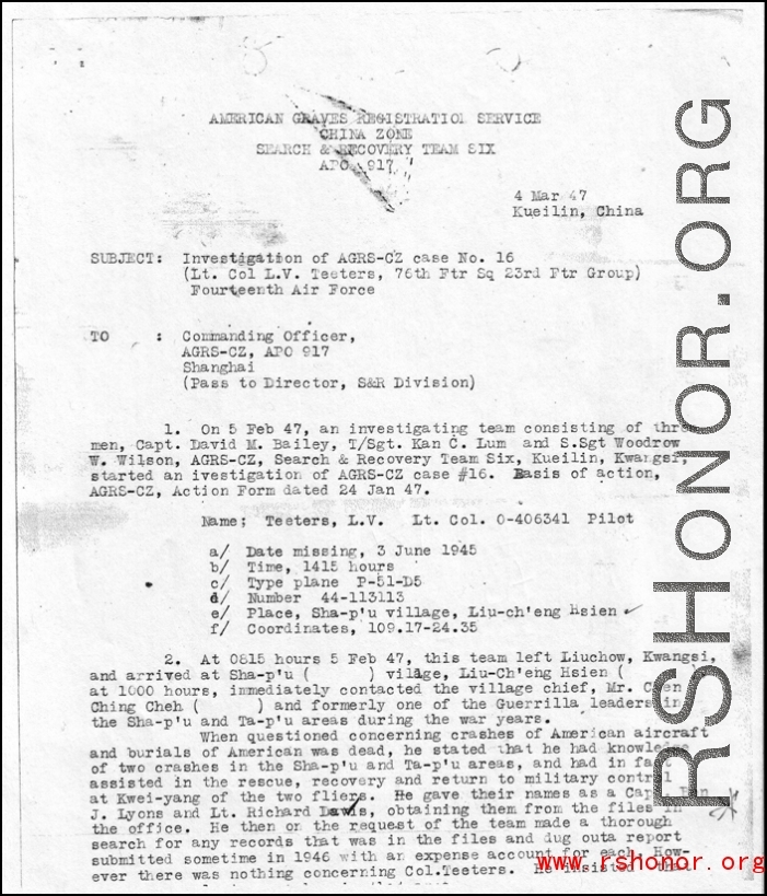 Page of Lt. Teeter's IDPF