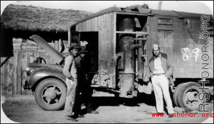 A truck modified to run charcoal. In SW China, during WWII.