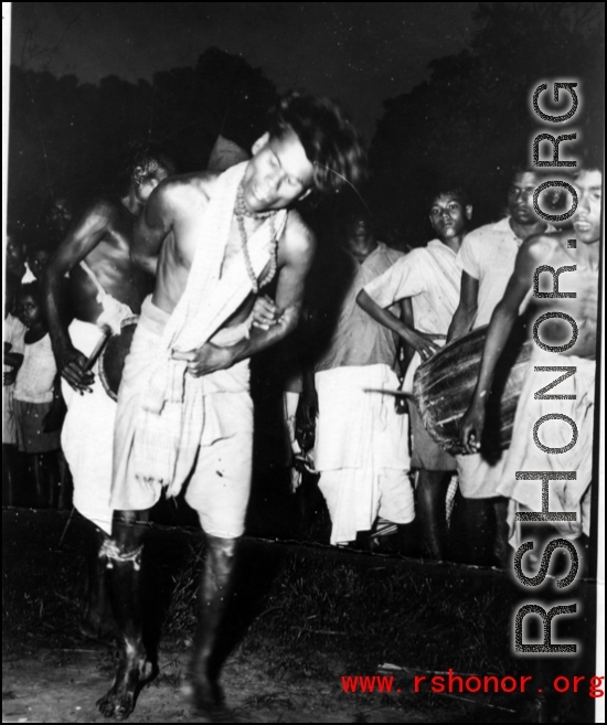Religiously devoted men in India take part in self-flagellation and self-mutilation as a public performance of devotion to their gods. During WWII.