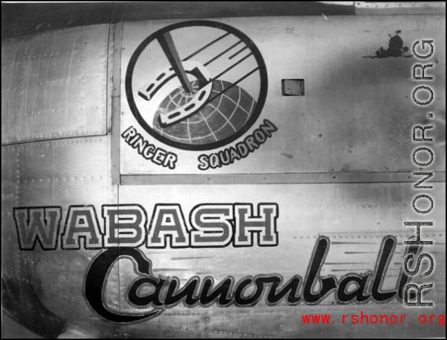 Nose art detail on Wabash Cannonball.  Photo annotation: "1007 Wabash Cannonball, Kealy 25, Yangkai, 1945."