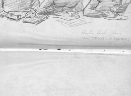The wartime notebook of S/Sgt. Tom L. Grady. In his notebook, as a talented and curious young artist while in the CBI, he recorded scenes and vignettes that he saw in his life. He also recorded names and contact info for the people he met.  "Radio code class in Texas or Kansas."