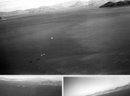 American B-25s in flight over water for a mission on Hong Kong, 491st Bomb Squadron.