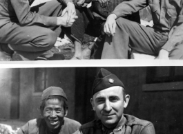 GIs with a Chinese man at an American base in China during WWII.