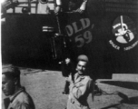 The day Old '59 left for home.  Yangkai, March (?) 1944.  Lloyd Kershaw, Eugene Montgomery, Peterson.