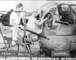 Gun turret maintenance for F-7/B-24, October 1, 1944. Kermit Smith and Hummel.  24th Combat Mapping Squadron, 8th Photo Reconnaissance Group, 10th Air Force.