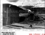Wards and operating rooms of the 22nd Field Hospital's tent hospital at Kai Yuan. In the CBI during WWII. This hospital was apparently set up in some haste... notice the tombstone used to anchor the tent.  Photo from Wesley Furste.