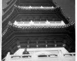 American woman on pagoda at Purple Mt. Park, Nanjing, China, late 1945.